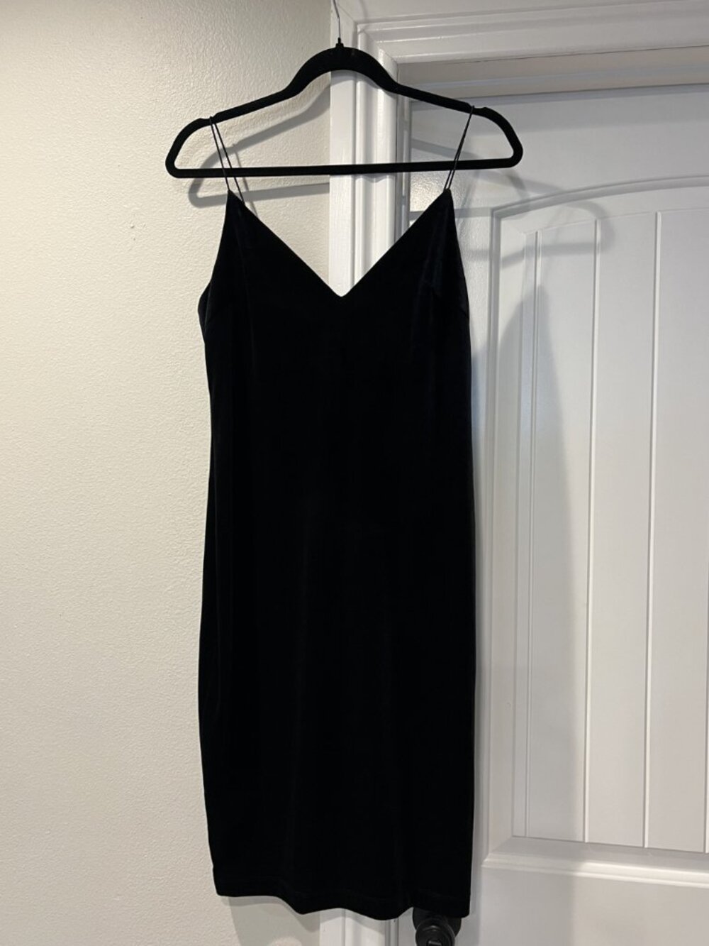 Black Velvet Slip Midi Dress Minimal Going Out Dress Size Large